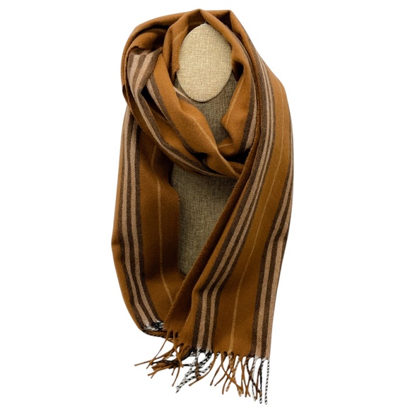 BURBERRY DARK CHESTNUT BROWN SMALL ICON STRIPE SCARF - Picture 3 of 7